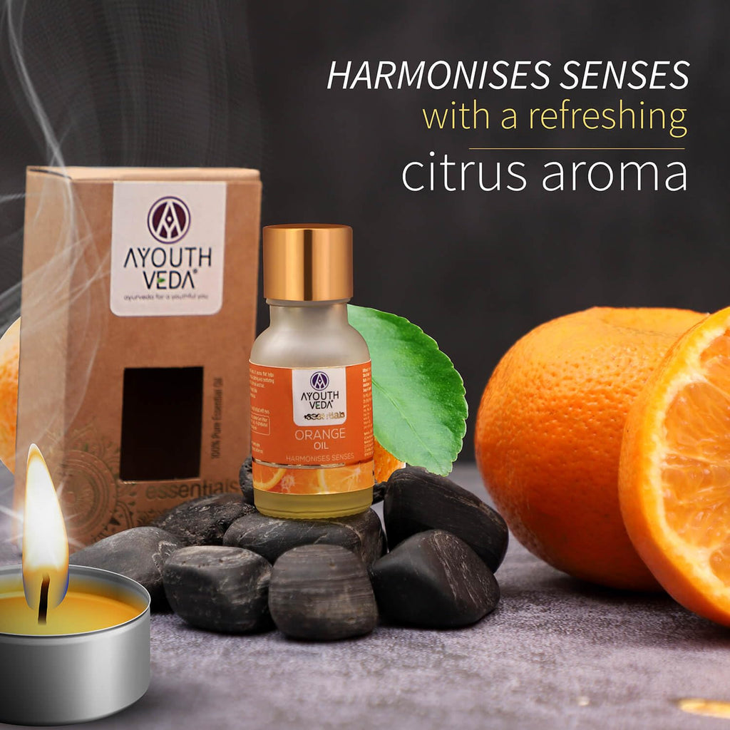 Ayouthveda Orange Essential Oil for Skin & Hair | Aromatherapy Kit for Stress Relief & Relaxation | 100% Pure & Natural Therapeutic Grade |Can Be Used as Air purifier (Pack Of 1; 15ml)
