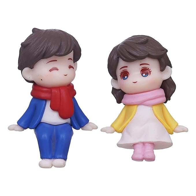Ecraftindia Cute Boy and Girl Sitting Couple Statue Decorative Showpiece | Valentine Gift