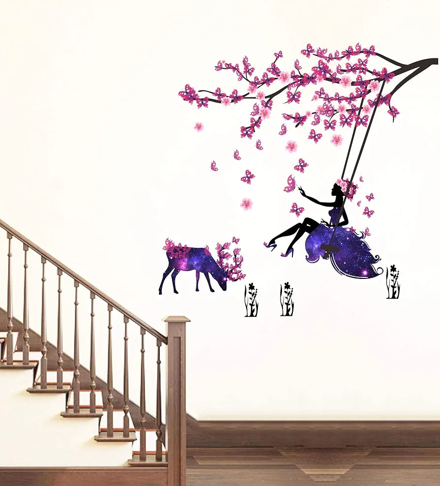 Decal O Decal Vinyl Motivational Quotes Wall Stickers Angel on Swing with Little Deer and Butterfly