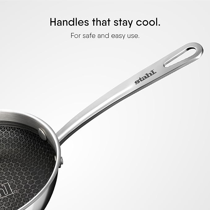 Stahl Artisan Hybrid Triply Non Stick Frying Pan With Lid, Fry Pan Induction Base | Omelette Pan Non Stick | 1.15 L | 18 Cm