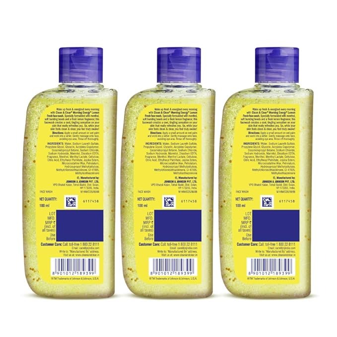 Clean & Clear Morning Energy Lemon Fresh Yellow - 100 ml (Pack of 3)