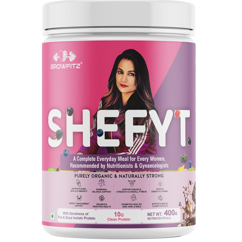 Growfitz 100% Natural Plant Protein Rich Meal Replacement Shake 400g | 12g Protein per Serving, 50+Powerful Herbs, Supports Weight Management, Energy, Immunity & Wellness Low Fat for Women, Chocolate