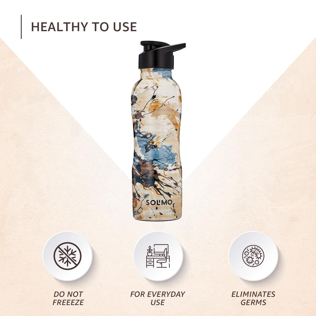 Solimo Copper Meenakari Printed Bottle with Sipper, 950 ml, White