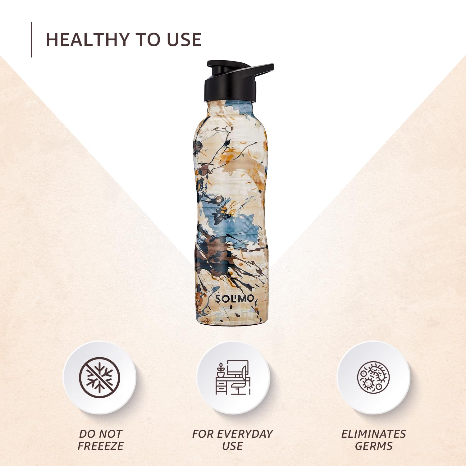 Solimo Copper Meenakari Printed Bottle with Sipper, 950 ml, White