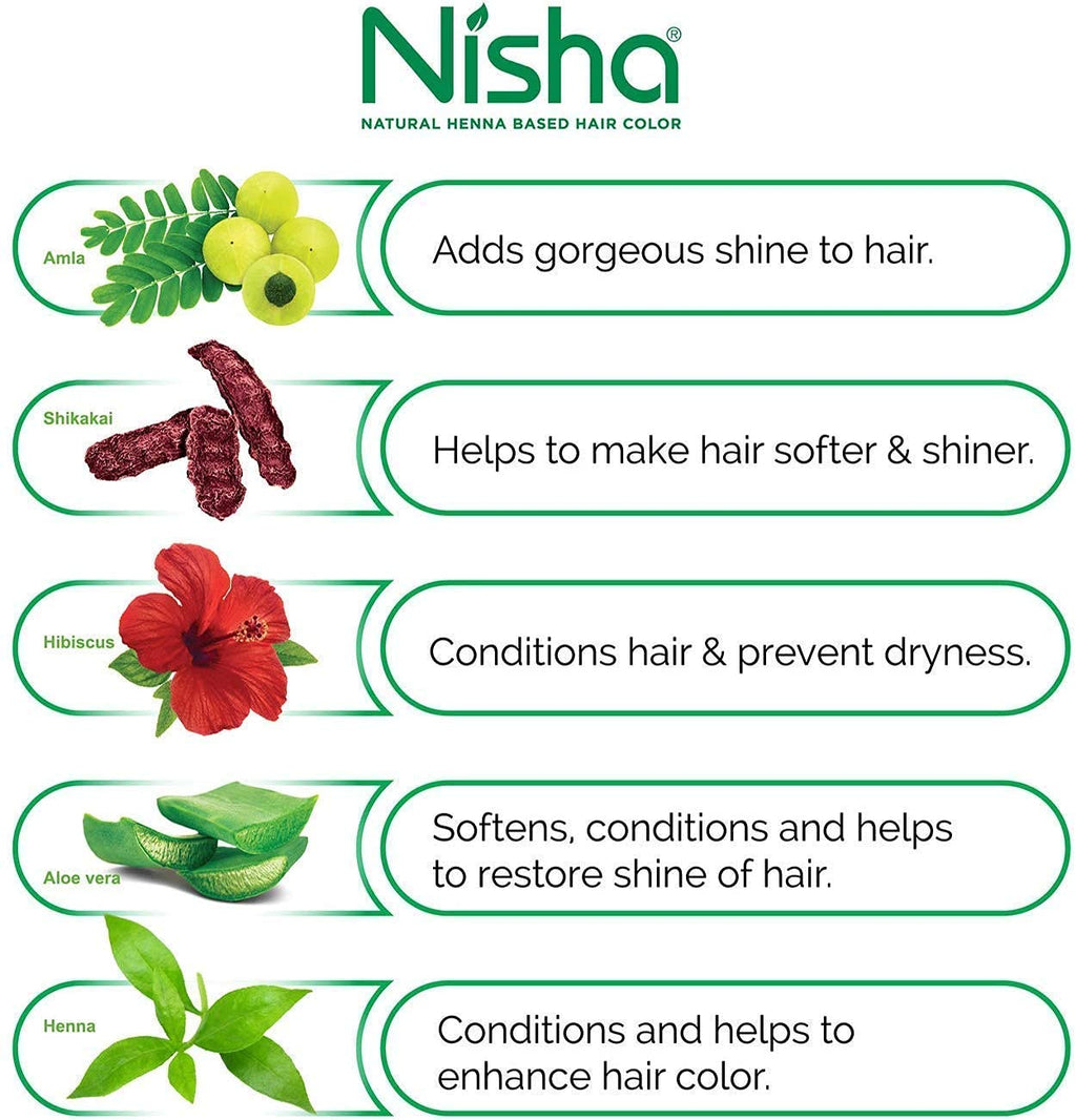 Nisha Hair Color Dye Henna Based Natural Hair Color Powder Without Ammonia Natural Brown Colour - 15 Gms | Pack of 10