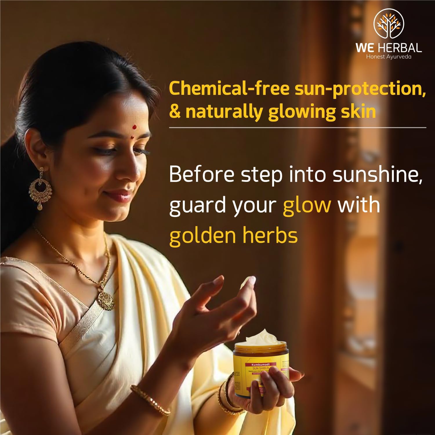 Kumkumadi Sunscreen 50gm, Ayurvedic Sun Shield with Saffron, Aloe Vera & Licorice, Sun Protection Without White Cast, Non Greasy, No Chemicals or Fragrance