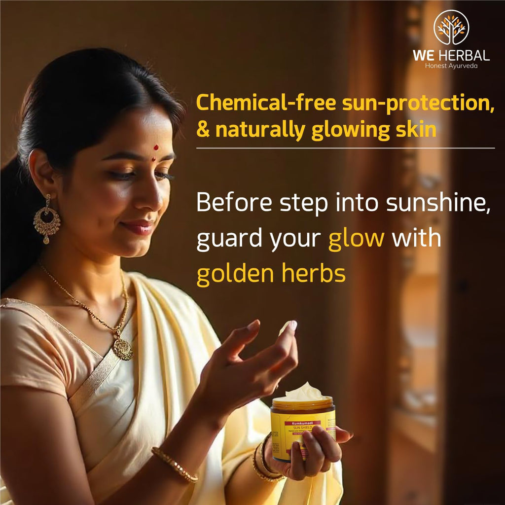 Kumkumadi Sunscreen 100gm, Ayurvedic Sun Shield with Saffron, Aloe Vera,turmeric & Licorice, Sun Protection with herbs and oils no White Cast, Non Greasy, No artificial colour & Fragrance