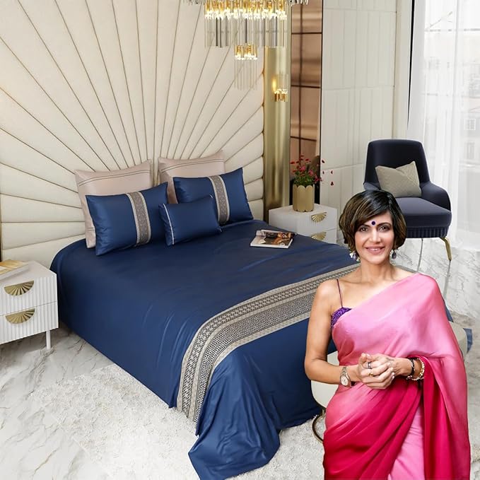 Stoa Paris Crown of Versailles 6 Piece Bedsheet Set Colour Navy