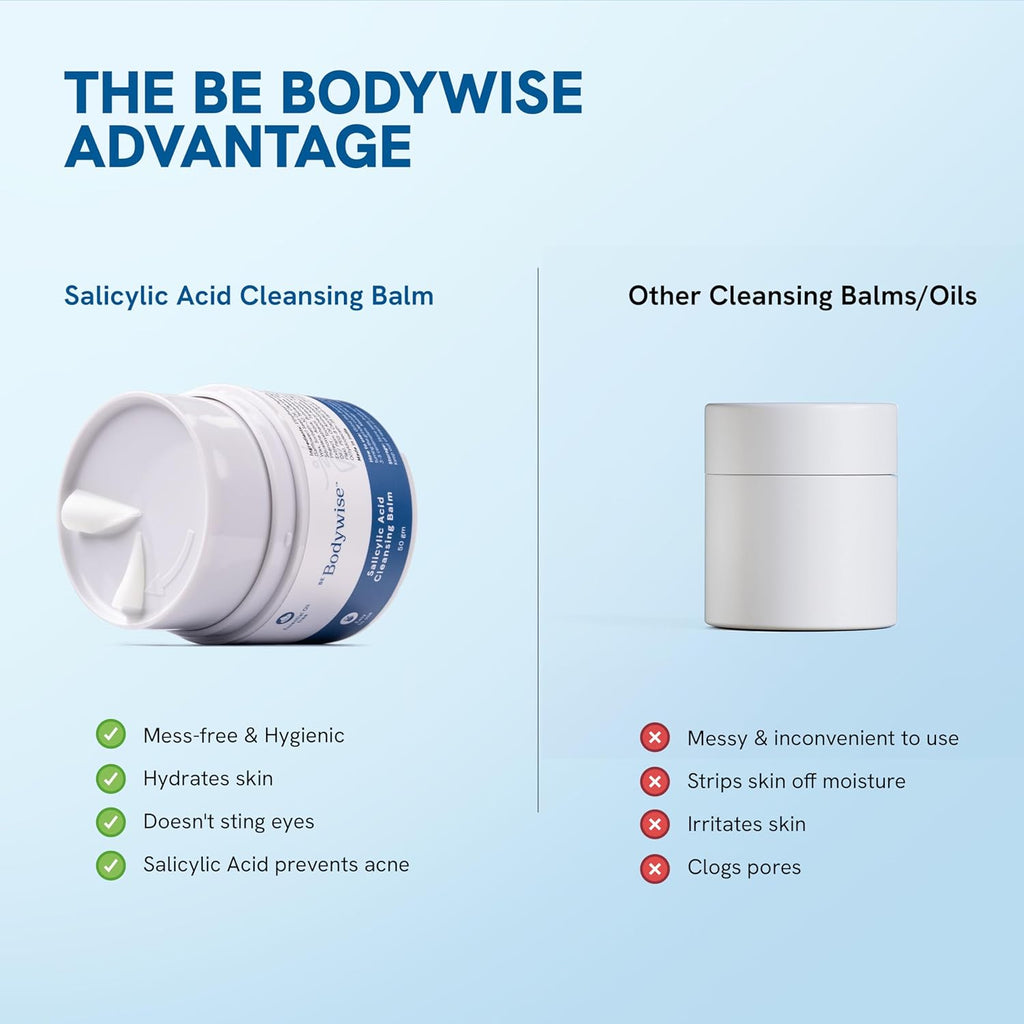 Be Bodywise Salicylic Acid Cleansing Balm 50g | For Makeup Removal & Oil Cleansing | Prevents Acne Formation | Gentle, Mess-Free & Hygienic