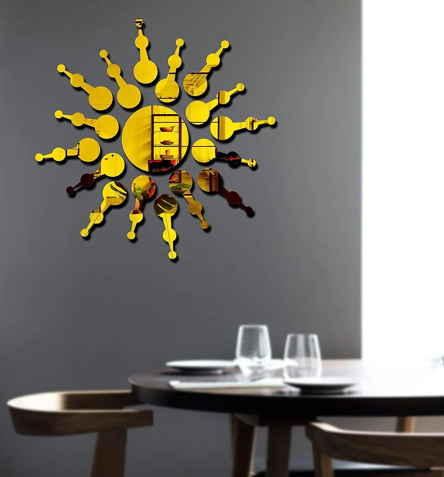 Bikri Kendra Sun Golden Model-7 Mirror Stickers for Wall, Acrylic Mirror Wall Decor Sticker