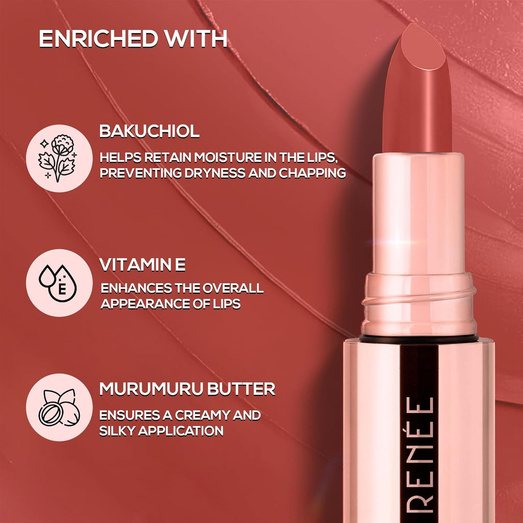 RENEE Everstay Long Stay Matte Lipstick - Coral Pep, Hydrating & Non-Drying, Smudge-Proof, Lightweight, Long Lasting, Intense Pigment, Full Coverage, Vitamin E Infused, For All Occasions, 4.2g