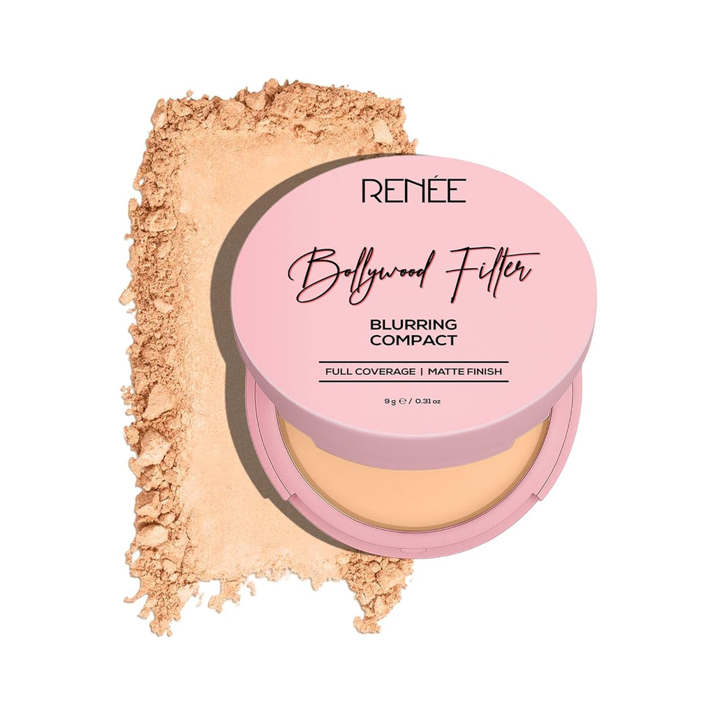 RENEE Bollywood Filter Blurring Compact - Beige Blur | Pore Minimising, Matte Finish, Full Coverage, Rich Pay-off | Blurs Pores & Blemishes | 9g