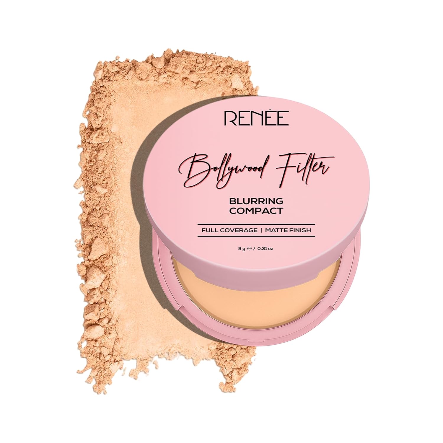 RENEE Bollywood Filter Blurring Compact - Beige Blur | Pore Minimising, Matte Finish, Full Coverage, Rich Pay-off | Blurs Pores & Blemishes | 9g