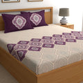Dreamscape 140 TC Cotton Double Printed Bedsheet with 2 Pillow Covers Grape Purple