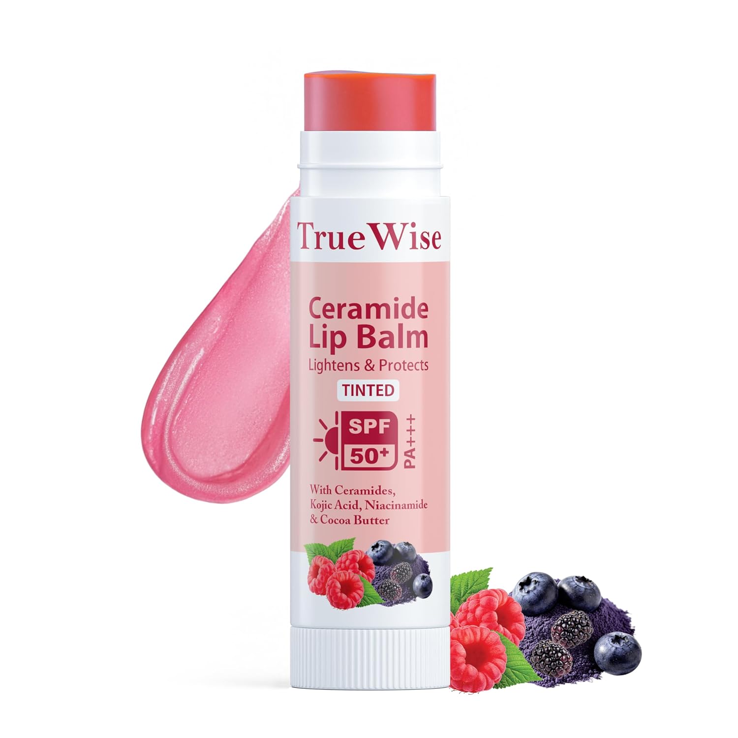 TrueWise Tinted Lip Balm with SPF 50 PA+++ | Brightening Pink Lip Balm For Dark Lips | Ceramides & Kojic Acid,Vitamin E, Soft, Glossy Lips for Women 5g