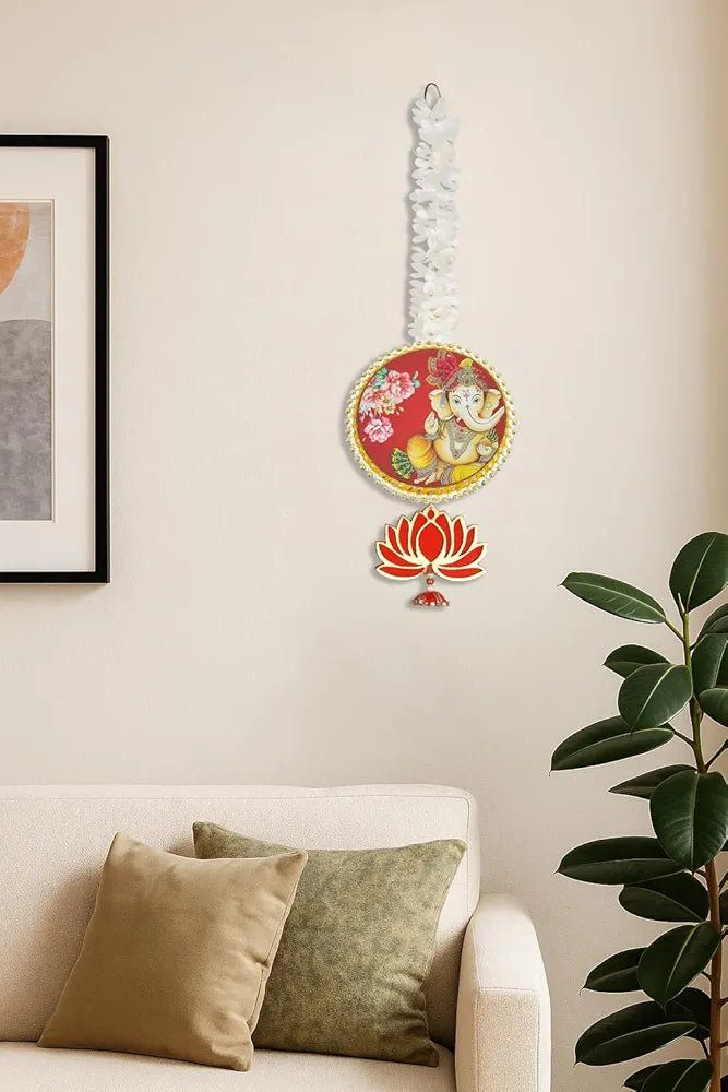 Handmade Artificial Ganesh Ji Decorative Hanging with Lotus & Garland Set of 4