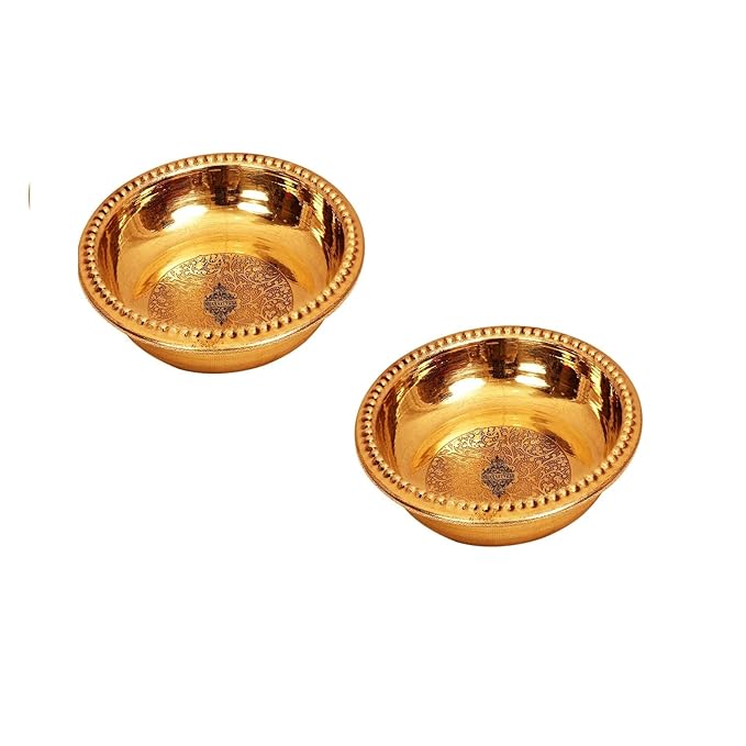 Indian Art Villa Embossed Design Brass Rice Plate Pudding Plate Diameter 4.5" Inch - 150 gms
