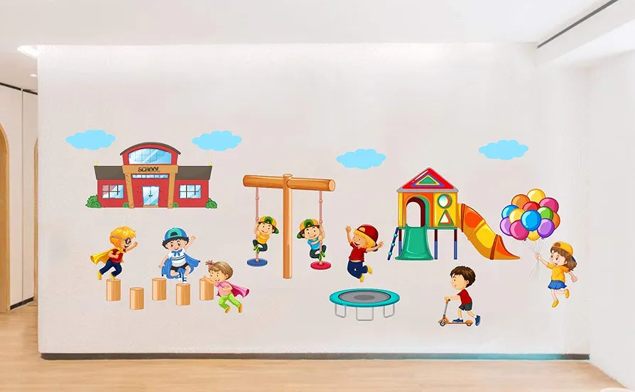 Decal O Decal Vinyl Kids Playing Activities Wall Tile Fridge Sticker -Self-Adhesive