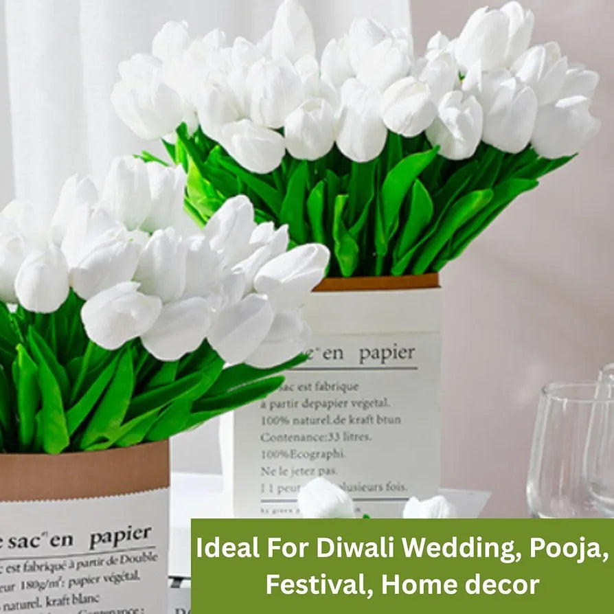 5 Pcs Artificial Tulip Lily Flowers for Vase White Fabric Faux Tulips