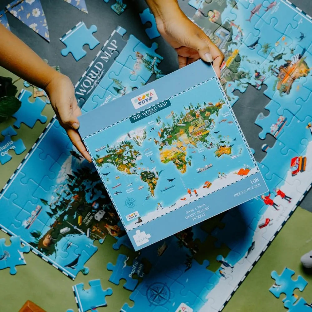 Nesta Toys Floor Puzzle & Game World Map Jigsaw Puzzle, Educational Toy Gifts for Boys & Girls Ages 6 to 14 Geography for Kids 108 pcs, 70 x 50 cm