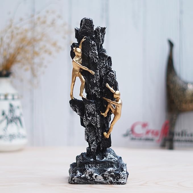 Ecraftindia 2 Men Climbing on Rock Mountain Climbers Human Figurine Showpiece