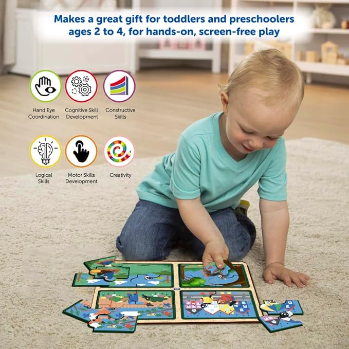 Mini Leaves Four 4 Piece Act of Kindness Jumbo Pieces Wooden Puzzle Set of 4 Chunky Jigsaw Puzzle for Kids | Educational Puzzle Game