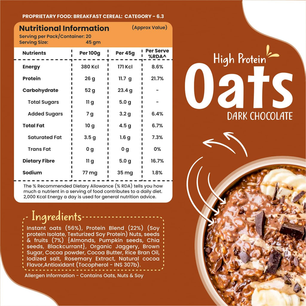 Health Ninja Dark Chocolate Oats | High Protein Breakfast Oats | Protein Oats 900 gm Pack