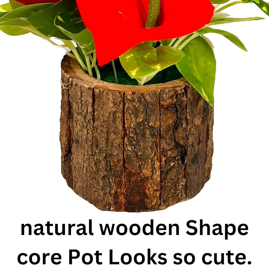 Artificial Anthurium Fake Flowers Potted Artificial Plants Indoors Natural Wooden Pot