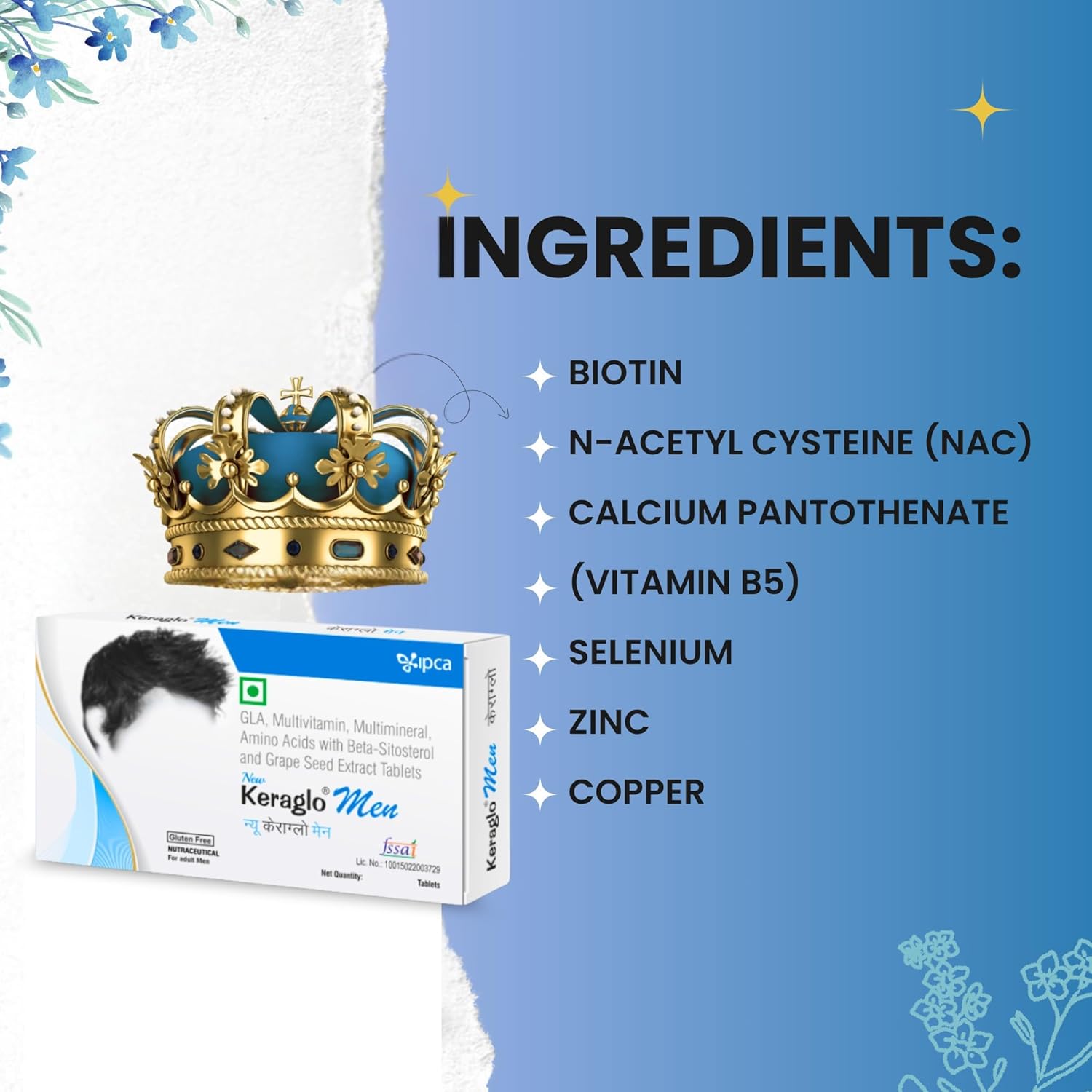 Keraglo Men Hair Nourishment Tablets (15 Tablets x 3 Strips) â€“ With Amino Acids, Antioxidants, Vitamins & Herbal Extracts â€“ Supports Scalp Health & Hair Strength â€“ Dietary Supplement