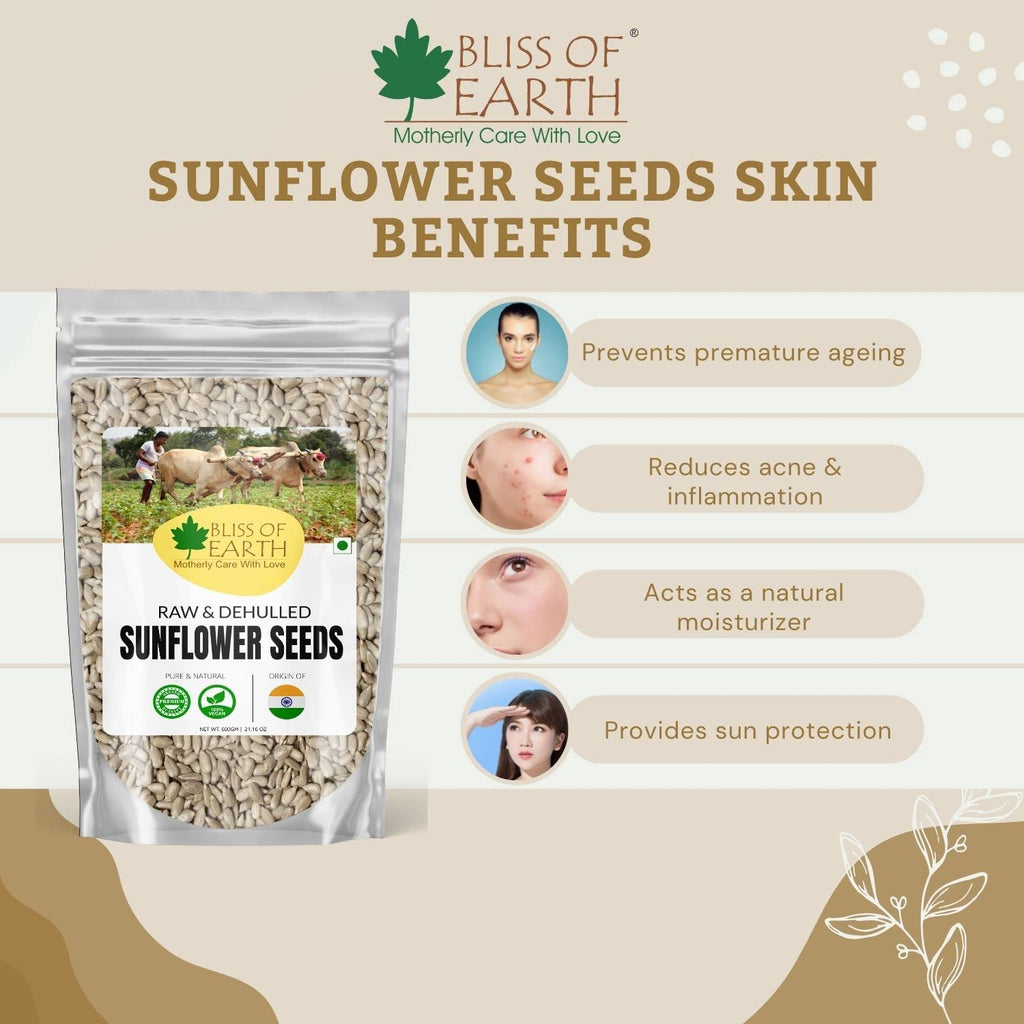 Bliss of Earth Sunflower Seeds- Dehulled Sunflower Seeds for Eating - Natural & Organic Superfood for Snacking - Rich in Fibre & Protein - for Skin & Hair - 600gm