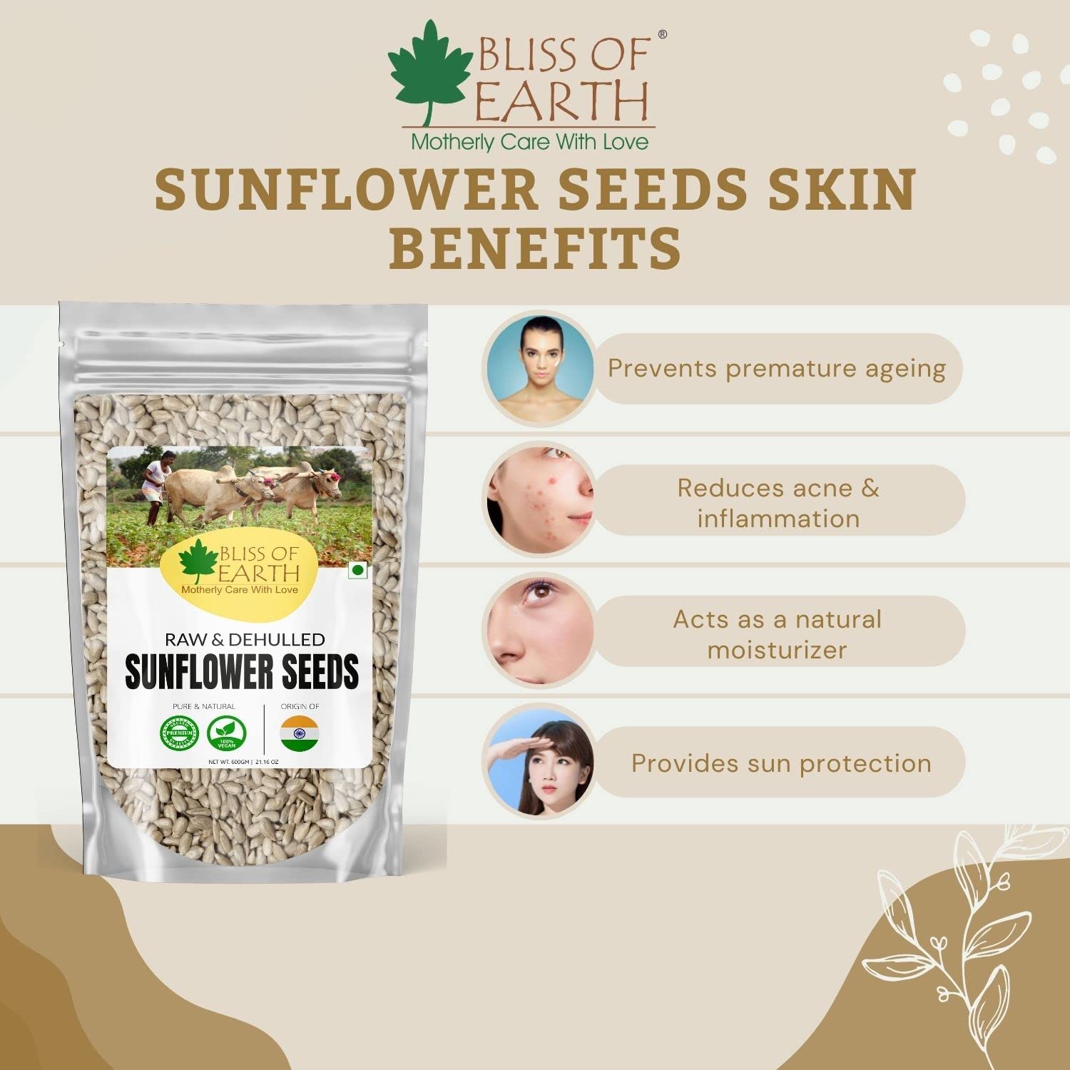 Bliss of Earth Dehulled Sunflower Seeds 500gm For Eating & Weight Loss, Naturally Organic Superfood
