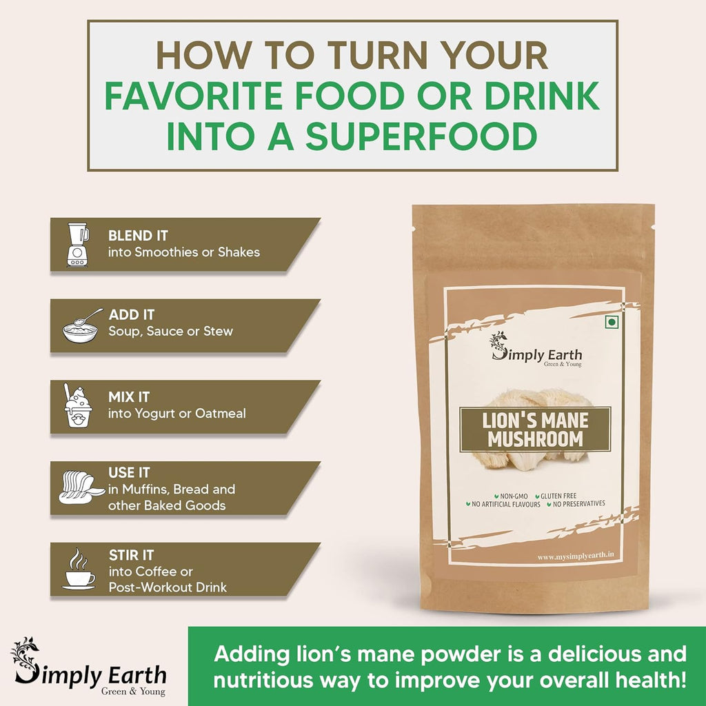 Simply Earth Premium Mushroom Extract Duo: 60g Lion's Mane (100% Pure) + 100g Shiitake Extract Powder - Natural Supplement for Heart, Brain and Immunity