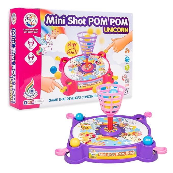 Ratna's Mini Shot Pom Pom Unicorn Printed Basket Ball Family Board Action Game to Play With Fun