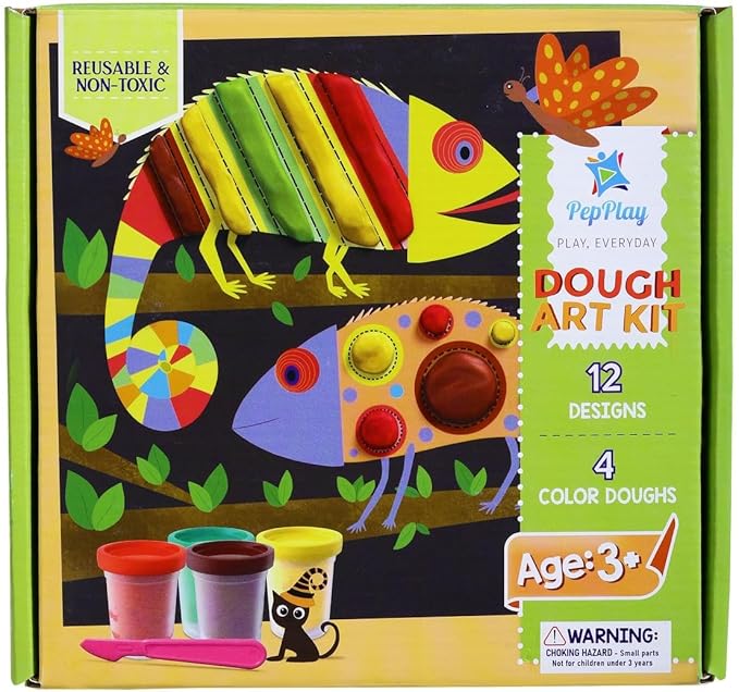 PepPlay Clay Dough Art Kit For Kids Diy Dry Clay Art Set For 3 Years+ 12 Creative Design Art Cards