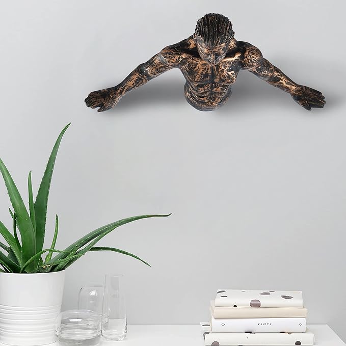Ecraftindia Man in Freefall Pose Antique Finish Handcrafted Polyresin Wall Decorative