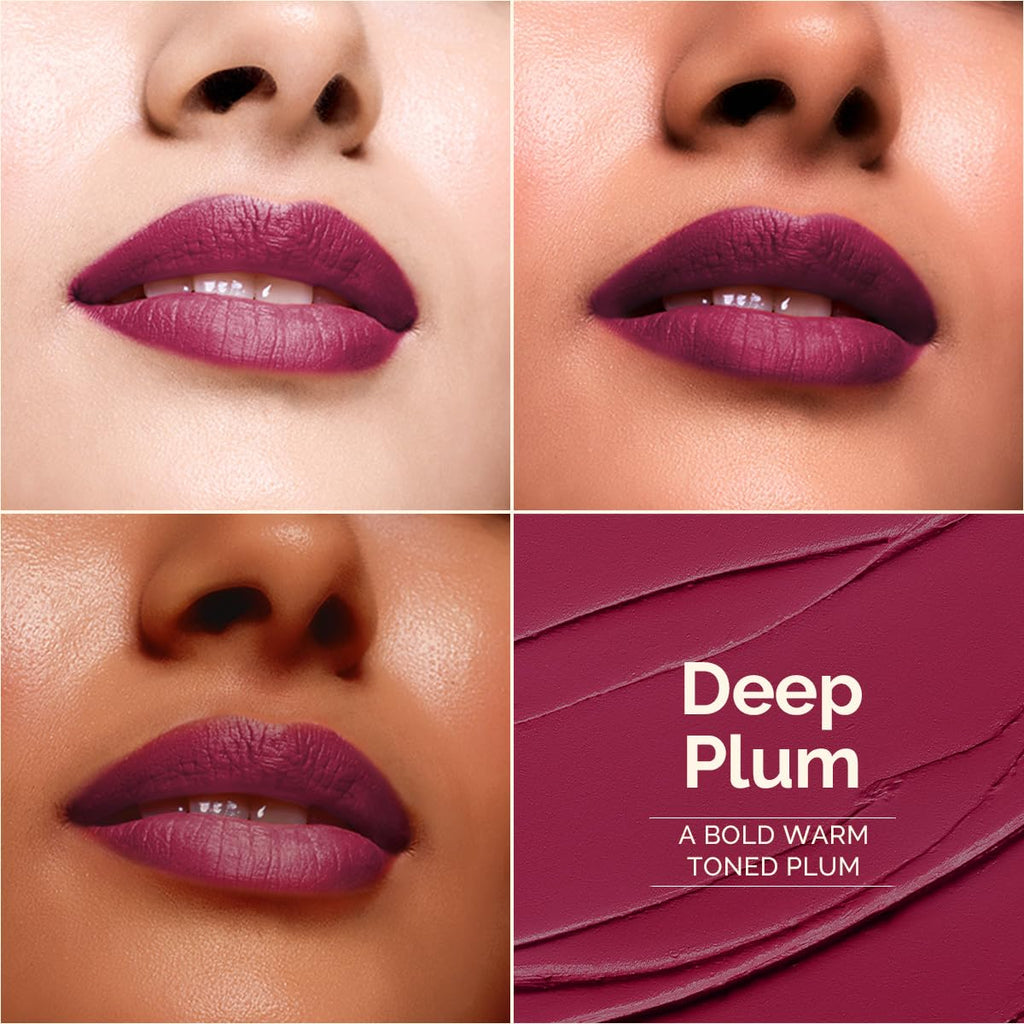 Mamaearth Luxe Matte Long Stay Lipstick with Passion Fruit Oil & Vitamin E -2g | Deep Plum 16 Hour Long Stay | High Impact Color | Made Safe Certified