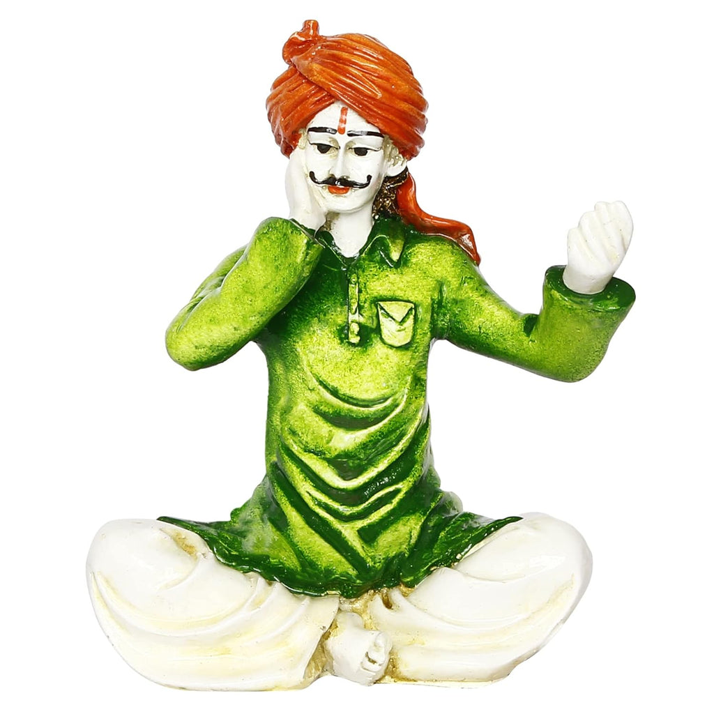 Ecraftindia Colorful Combo of Rajasthani Craftsmen Singing and Lady Playing Musical Instrument Statue