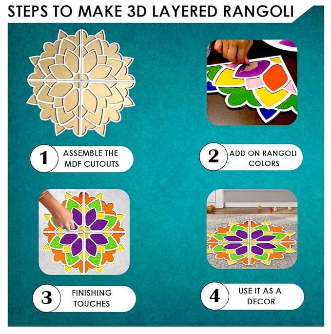 Solobolo Diy Rangoli Mats for Pooja Decoration | 4 Pieces Mdf Lotus Flower Rangoli Stencils for Door Entrance Home Decor