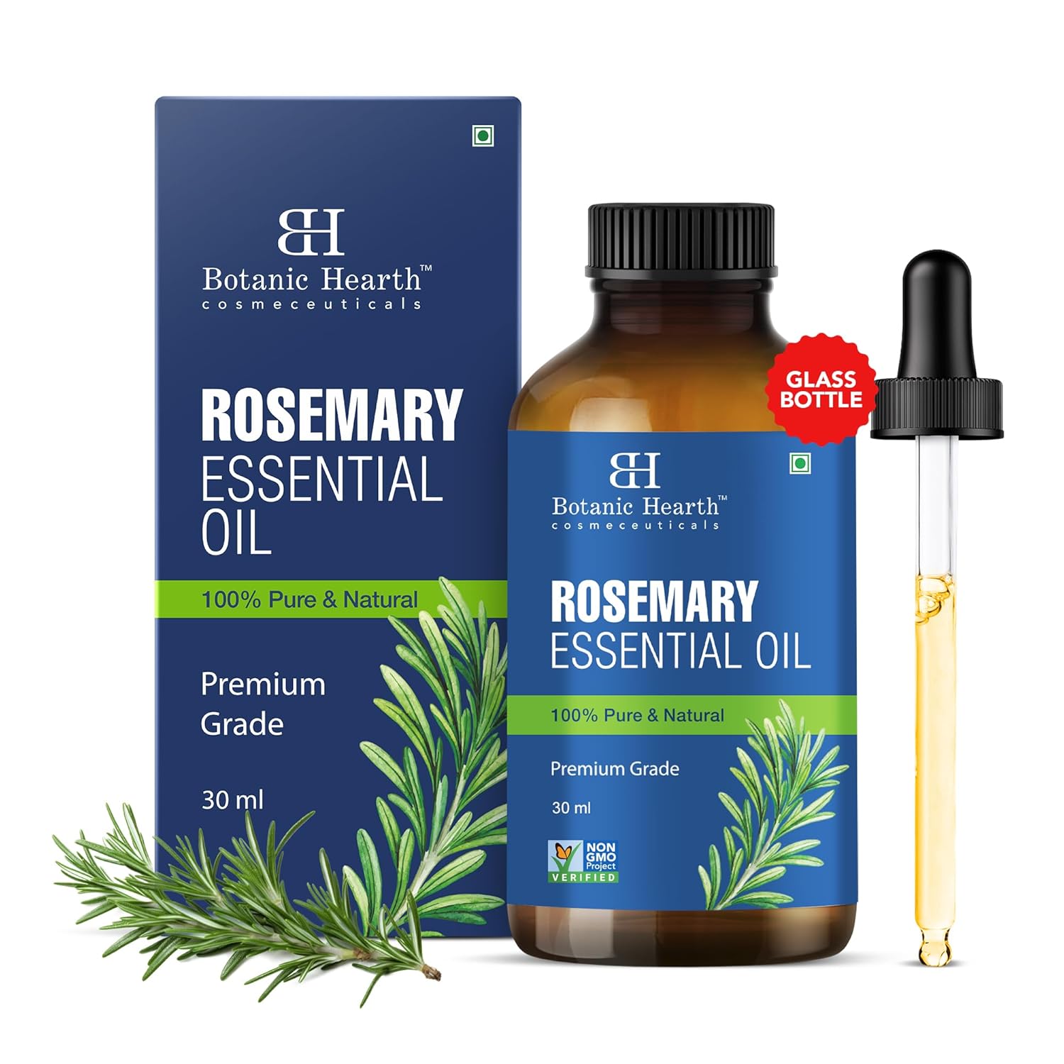 Botanic Hearth Rosemary Essential Oil for Hair Growth & Hair Fall Control | Clinically Tested 100% Pure & Natural | Strengthens, Nourishes, Promotes Thick Hair Growth | Scalp Care Treatment | 30ml