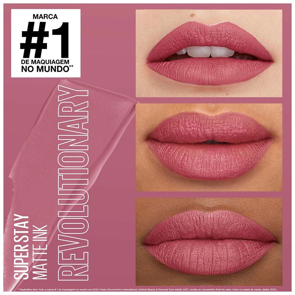 Maybelline New York Superstay Matte Ink Liquid Lipstick, Revolutionary | No budge bold color for 16H | Transferproof, Waterproof, Foodproof | Brown skin friendly
