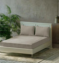 Trance Home Linen Premium 300 TC Pure 100% Cotton King Fitted Bedsheet with 2 Pillow Solid Covers Colour Mocha