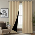 Urban Space Blackout Curtains for Window 5 Feet Set of 2, Thermal Insulated Curtains with Eyelets and Tiebacks, Solid Curtain Soft Beige Colour
