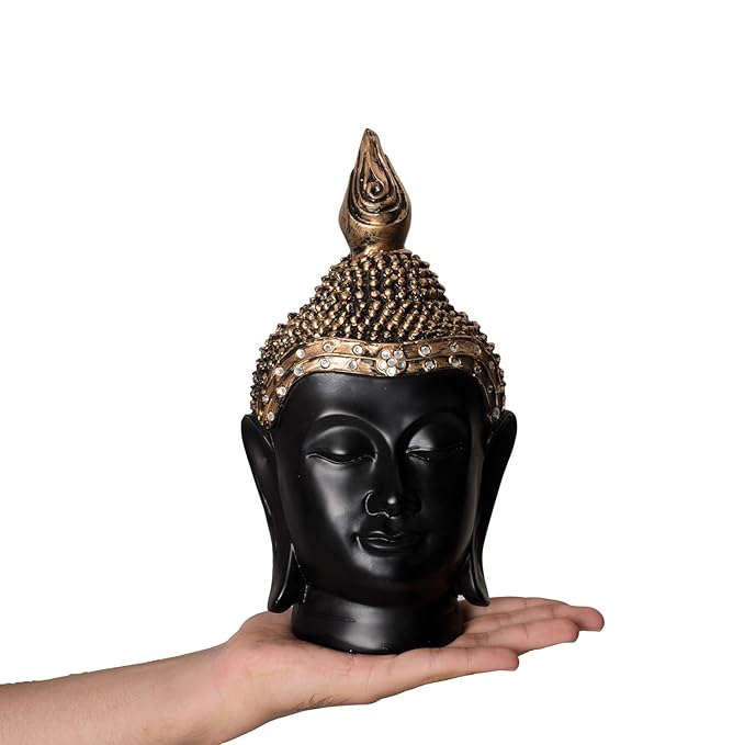Ecraftindia Elegant Buddha Head Polyresin Statue | Red and Brown