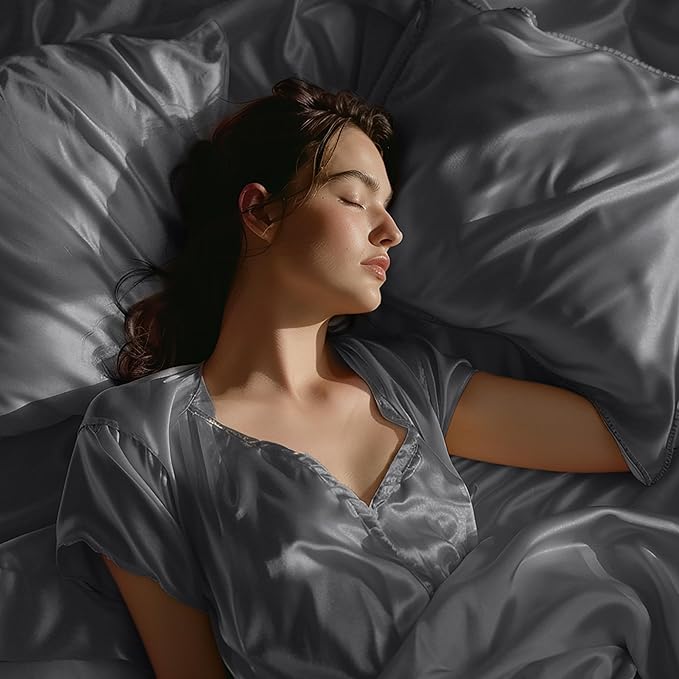 Stoa Paris Satin Bedsheets for Double Bed 300TC Premium Bedsheet with 2 Pillow Covers Colour Twilight Embrace