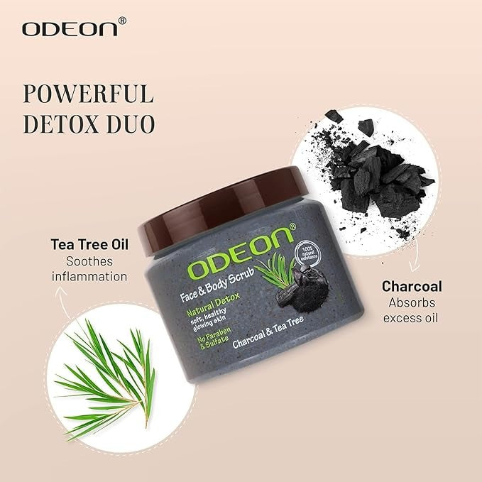 Odeon Charcoal & Tea Tree Oil Body Scrub - 300 ml