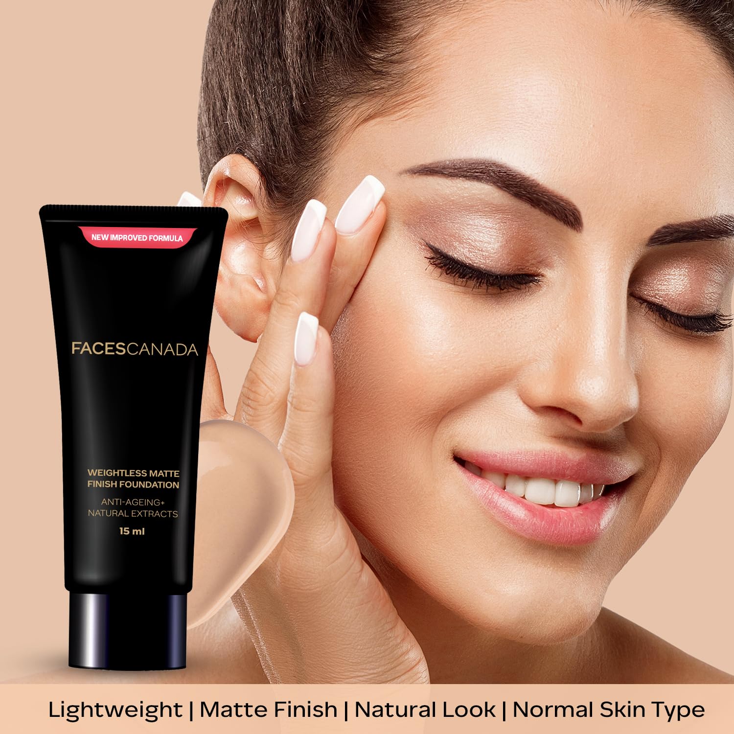 FACES CANADA Weightless Matte Finish Foundation - Beige, 15ml | Lightweight | Natural Finish | Anti-Ageing | Non-Clog Pores | Enriched With Olive Seed Oil, Grape Extract, Shea Butter