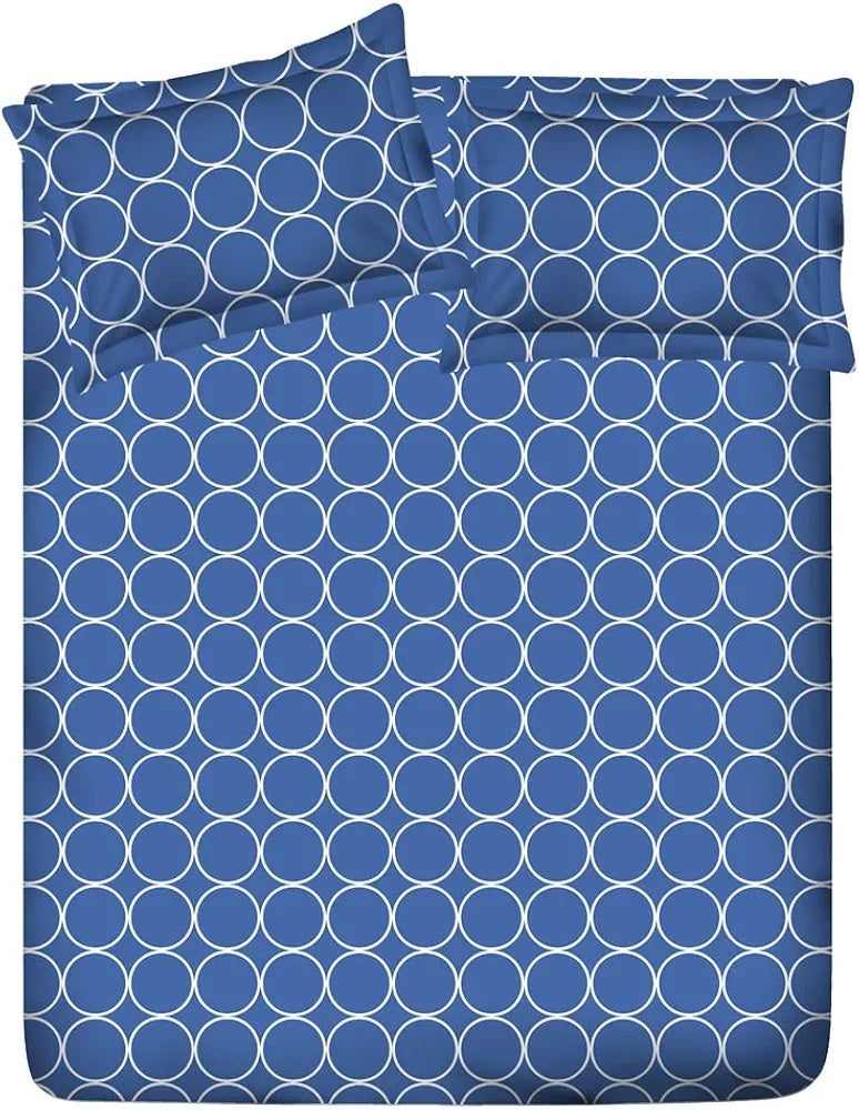 Layers Classic Cotton Bedsheet Set for All Seasons Lightweight 104 TC Queen Size Blue Circle Geometry Pattern