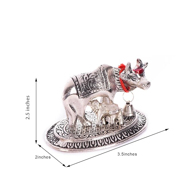 Ecraftindia Handcrafted Cow and Calf Metal Figurine | Silver
