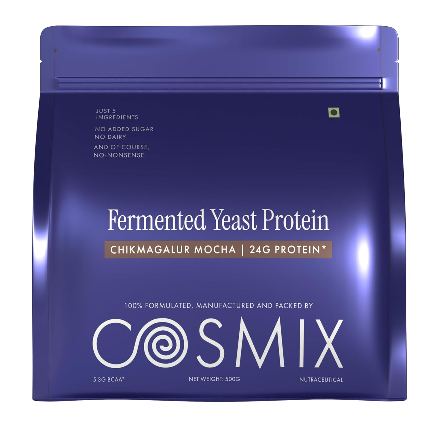 Cosmix Fermented Yeast Protein Powder | 24g Protein | Pure Single-Source Plant Protein | Made In-House | Smooth, Crazy tasty & Gut-Friendly | Chikmagalur Mocha, 500g Pouch