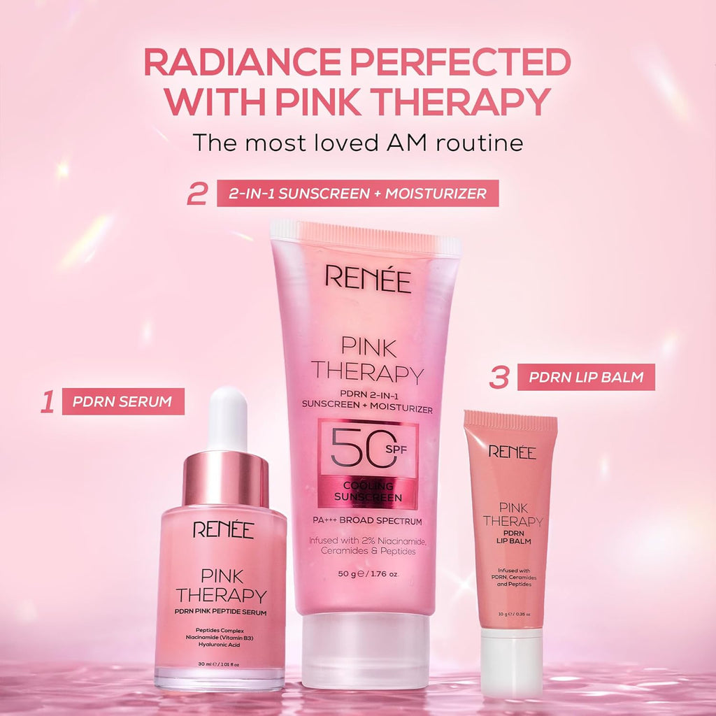 RENEE Pink Therapy PDRN 2-in-1 Sunscreen + Moisturizer SPF 50 PA+++ | In-Vivo Tested | with Niacinamide | Broad Spectrum UVA & UVB Protection | No Visible White Cast | Evens Skin Tone | 50g
